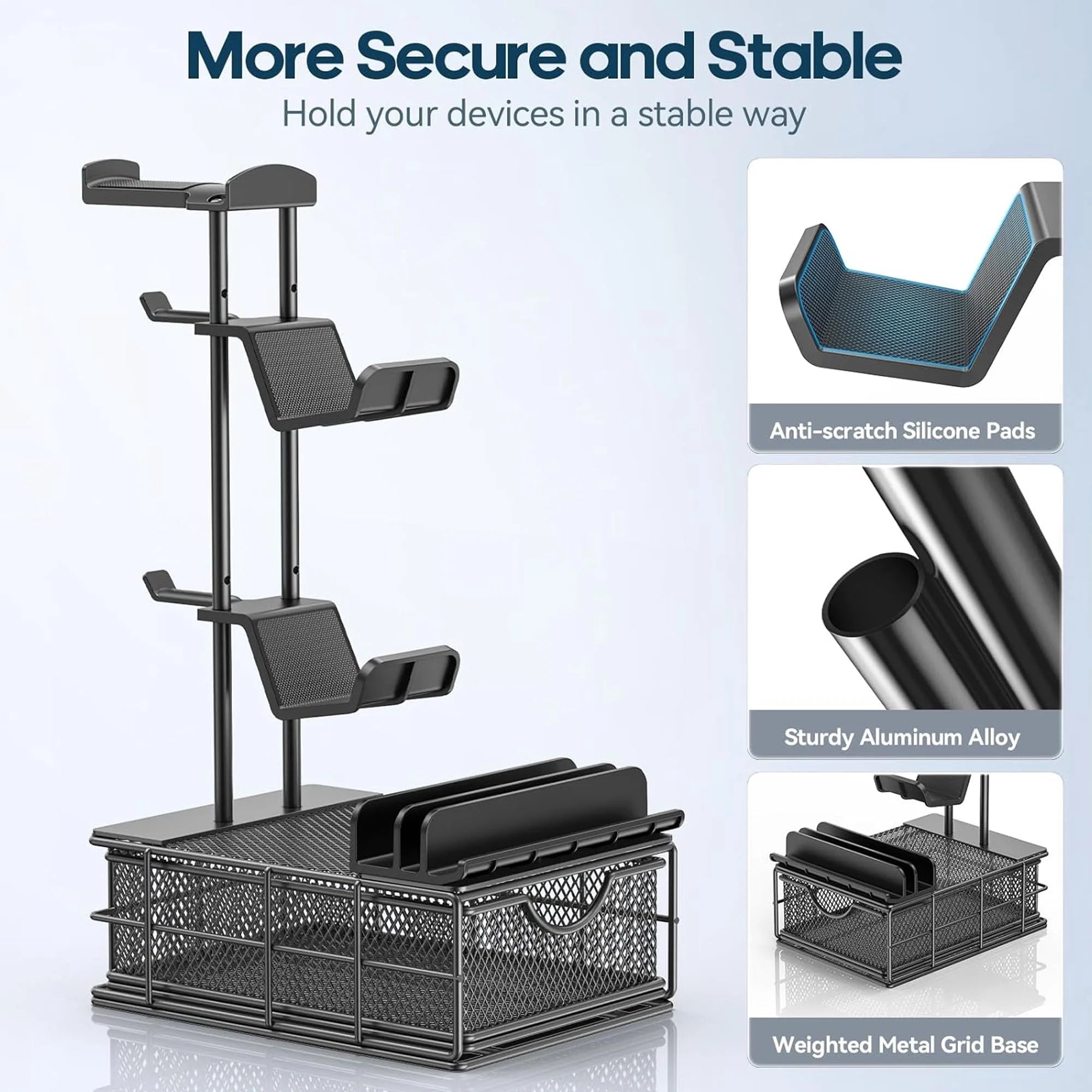 Headphone Stand, Gaming Controller Holder, Desk Organizer Metal Headset Stand with Drawer Cable Organizer