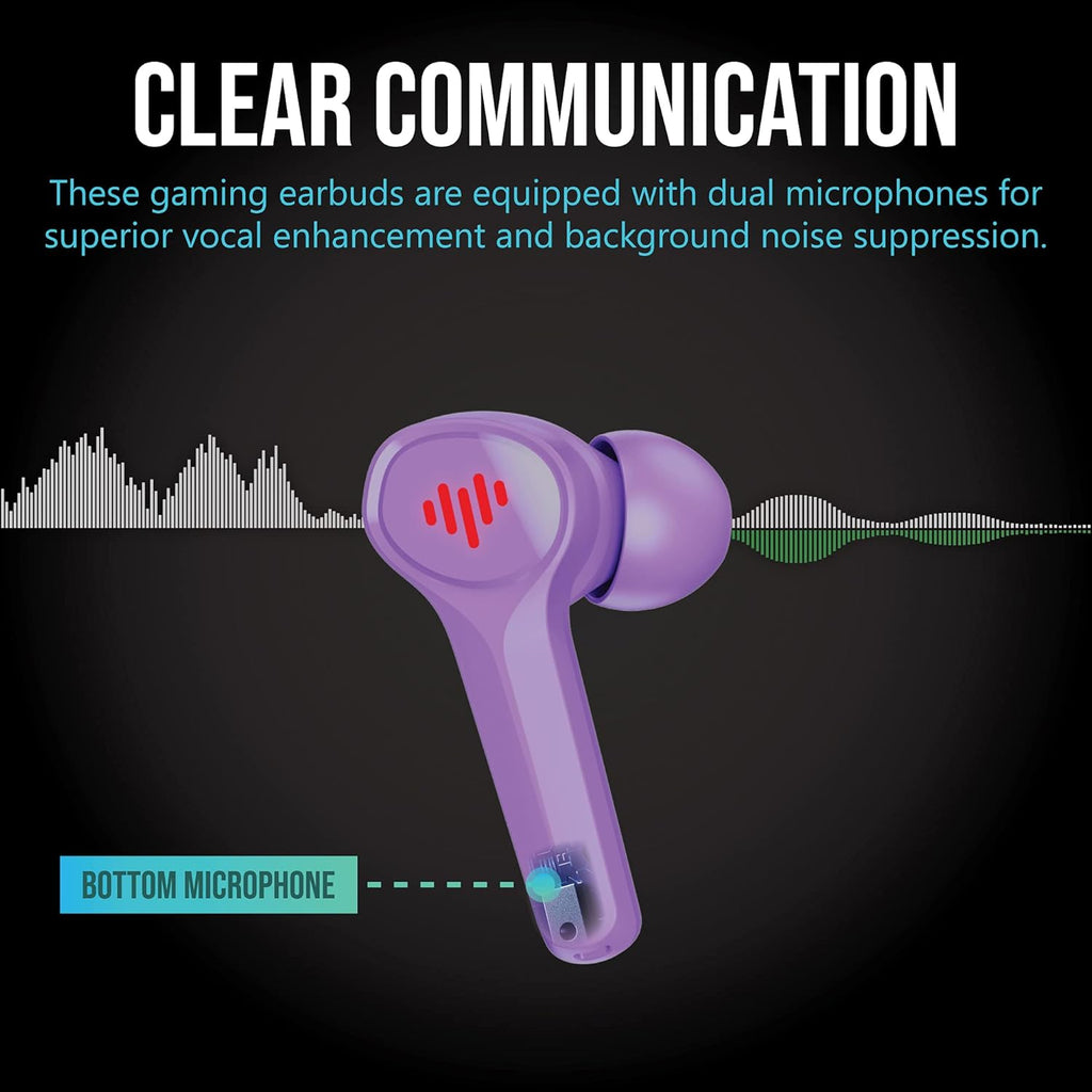 SG100 Gaming Wireless Earbuds, Bluetooth In-Ear with Changing LED Lights Ultra-Low 60Ms Latency and Hands-Free Call MEMS Microphone, Includes Compact Charging Case and 4 Ear Tips, Purple