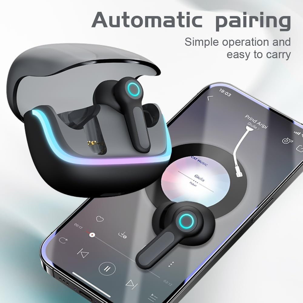 G07 Wireless Earbuds with RGB LED Light Gaming Earbuds with 40Ms Low Latency Dual Game and Music Mode Earphones Wireless Headphones with 50 Hours Worktime IPX5 Waterproof (Black)