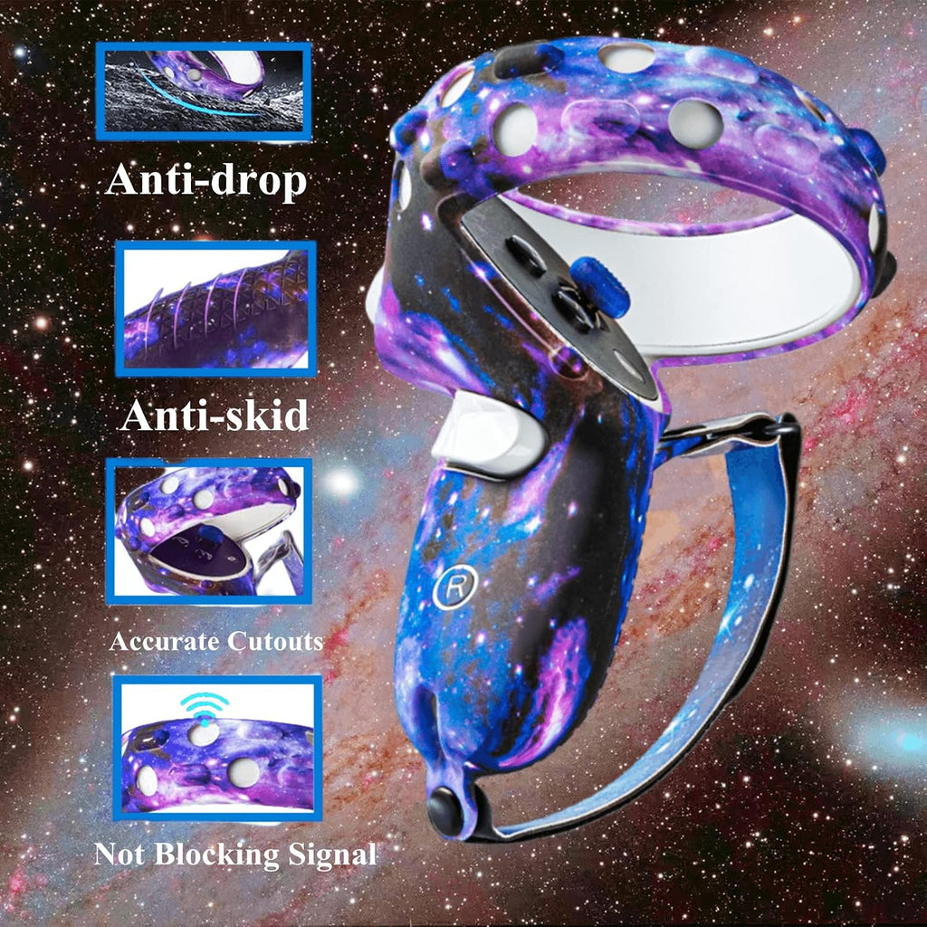 Compatible with Oculus Quest 2 Accessories,Silicone Face Cover, VR Shell Cover,Compatible with Quest 2 Touch Controller Grip Cover,Protective Lens Cover,Disposable Eye Cover. (Starry Purple)