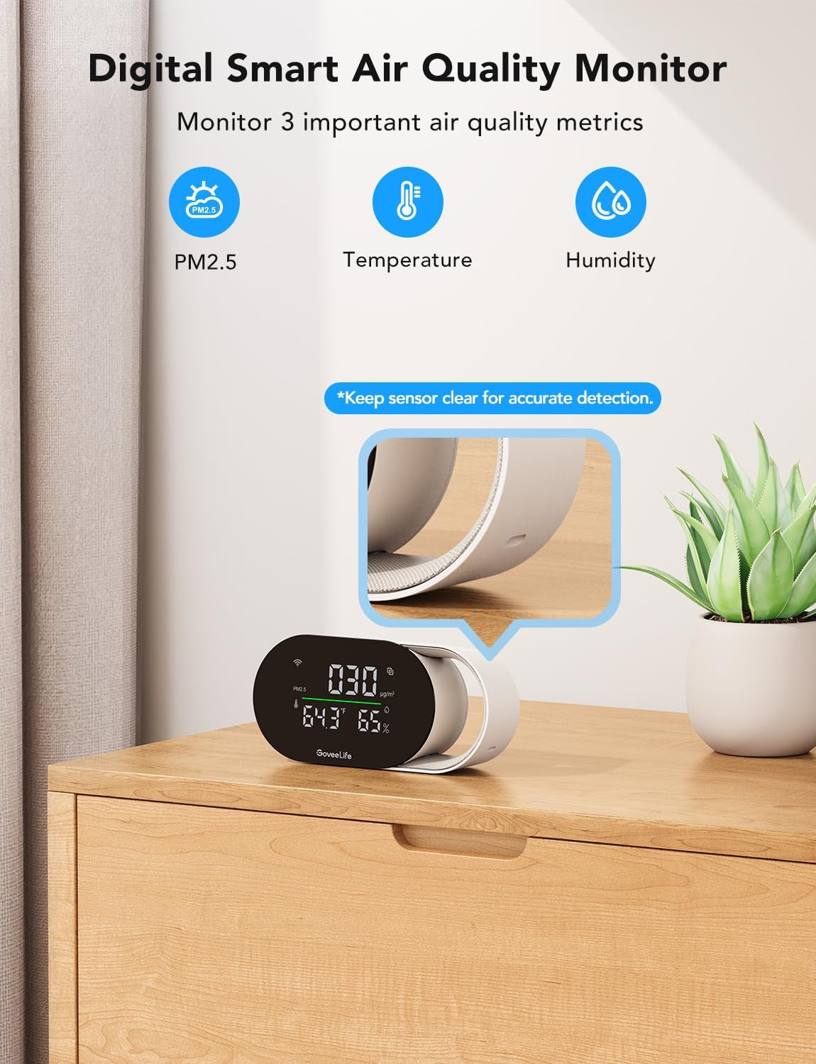 Smart Air Quality Monitor with PM2.5, Wifi, Temperature & Humidity Sensors, LED