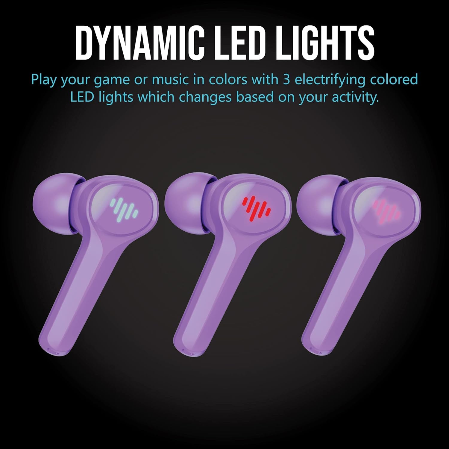 SG100 Gaming Wireless Earbuds, Bluetooth In-Ear with Changing LED Lights Ultra-Low 60Ms Latency and Hands-Free Call MEMS Microphone, Includes Compact Charging Case and 4 Ear Tips, Purple