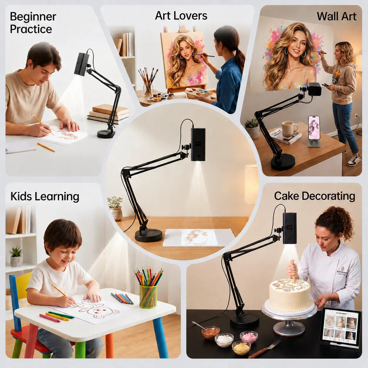 Art Tracing Projector with 360° Flexible Arm - Beginner-Friendly Digital Drawing Tool for Sketching, Painting, Wall Murals and Cookie Decorating