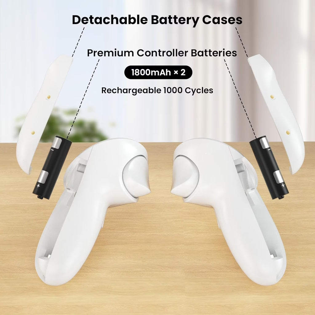 VR Charging Dock for Oculus/Meta Quest 3S - Magnetic Docking Station with LED Light - Charging Stationo Display with 2 * 1800Mah Rechargeable Batteries - VR Charging Stand Support Elite Strap,White