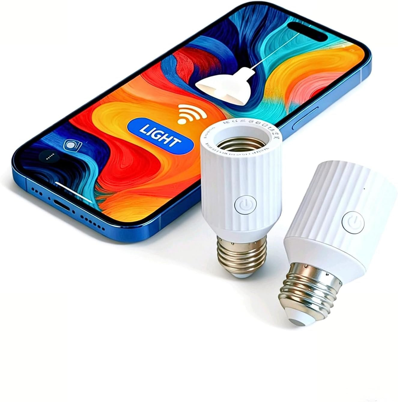 Smart Wi-Fi Light Bulb Socket Adapter, Voice for Alexa/Google, Smart Life App Group & Timer, 60W Max, Incandescent Compatible, E26/E27, 2 Pack