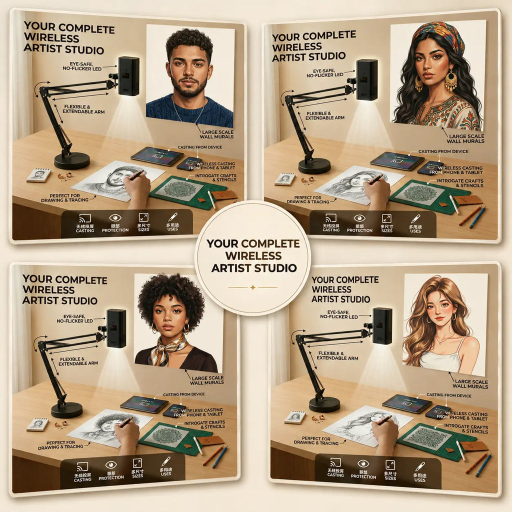 Art Tracing Projector with 360° Flexible Arm - Beginner-Friendly Digital Drawing Tool for Sketching, Painting, Wall Murals and Cookie Decorating