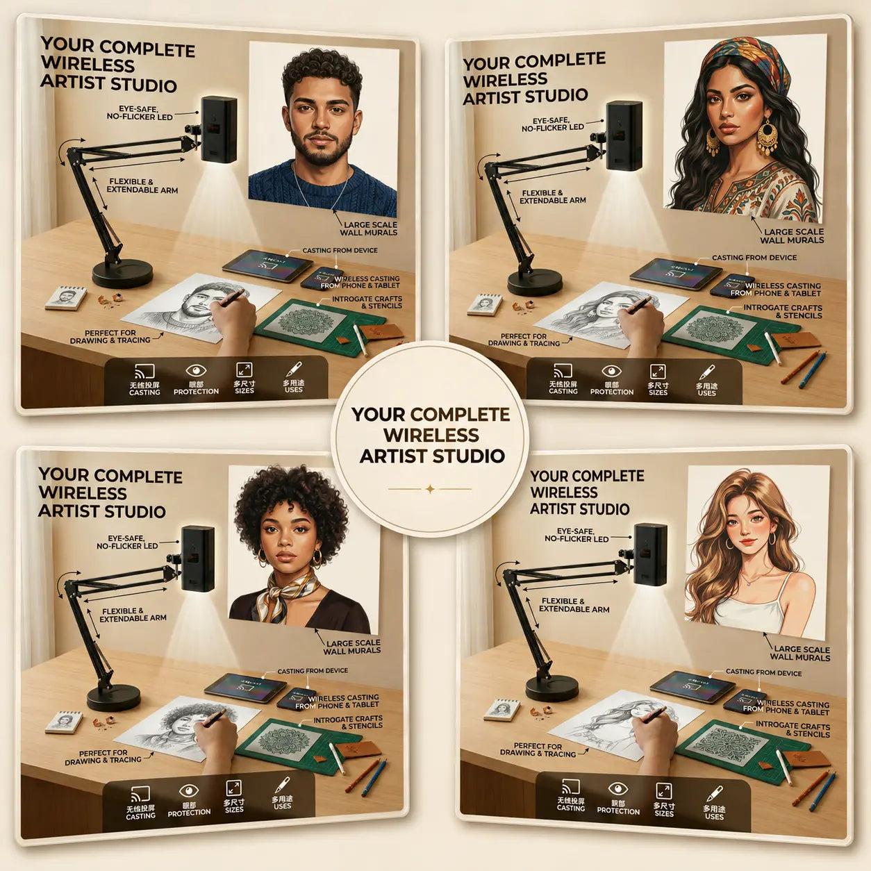 Art Tracing Projector with 360° Flexible Arm - Beginner-Friendly Digital Drawing Tool for Sketching, Painting, Wall Murals and Cookie Decorating