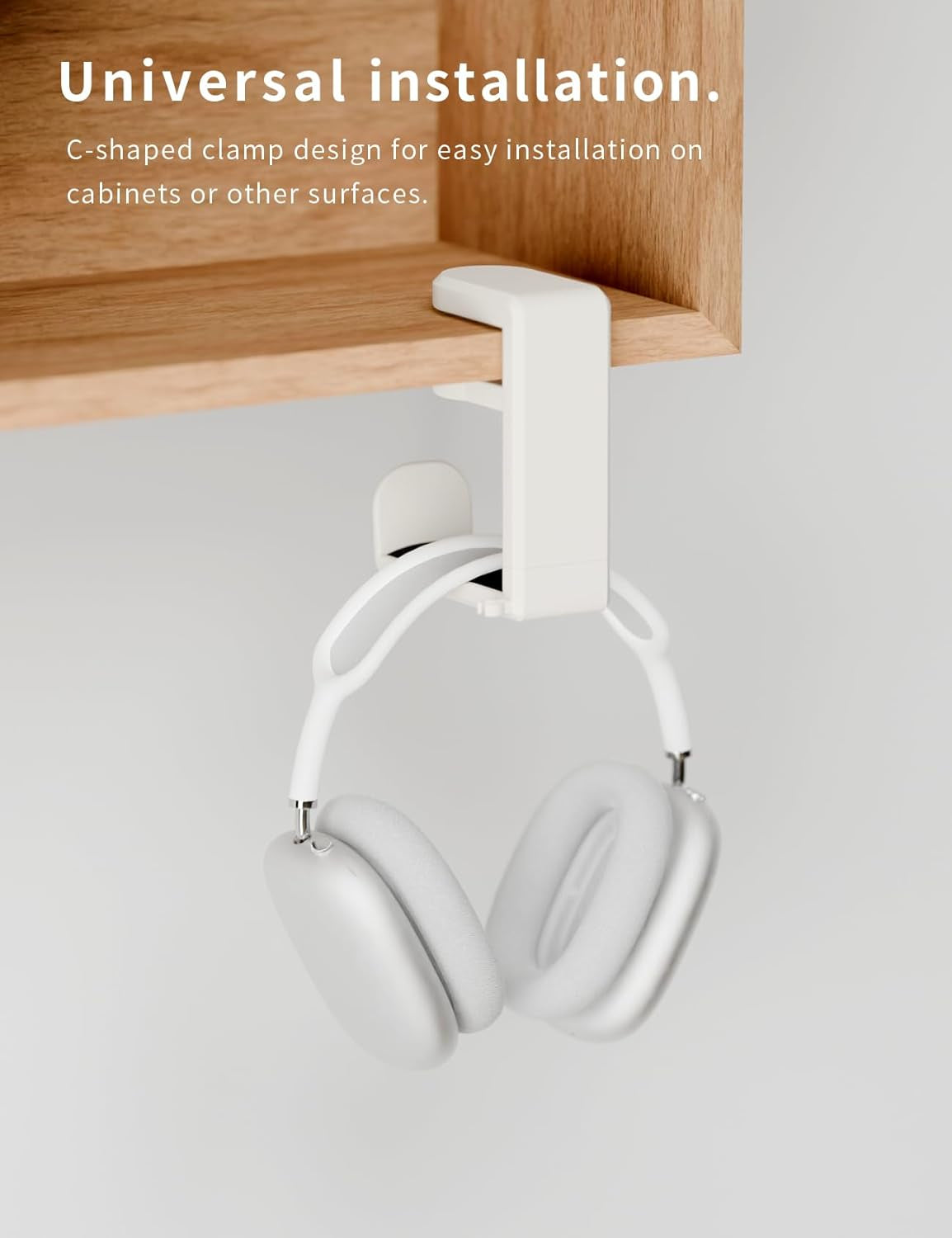 Headphone Hook under Desk Holder 360-Degree Adjustable Rotation, White | Fits 0.47-1.57 in Desks as Headset Stand Hanger, Easy Spring Clamp, Soft Rubber Pads, Built-In Loop for Cable Organizer