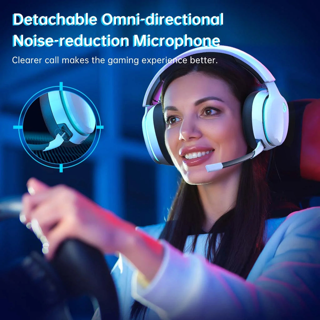 Wireless Gaming Headset for PS5, Pc,Switch,Mac with Bluetooth 5.3, 2.4Ghz USB Gaming Headphones with Mic, 3.5Mm Wired Mode for Xbox Series, White