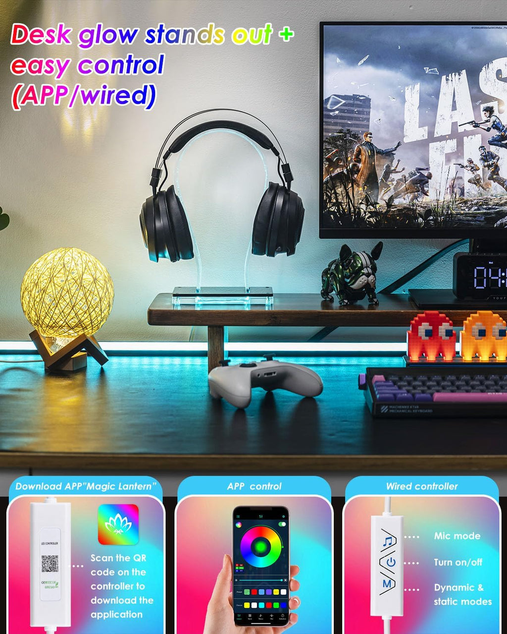 Acrylic RGB Headphone Stand | Customizable 213 Lighting Modes & 60,000 Colors, Lights Sync with Music Beat, Headset Stand with 4.8Ft USB Power Cable & Sturdy Build