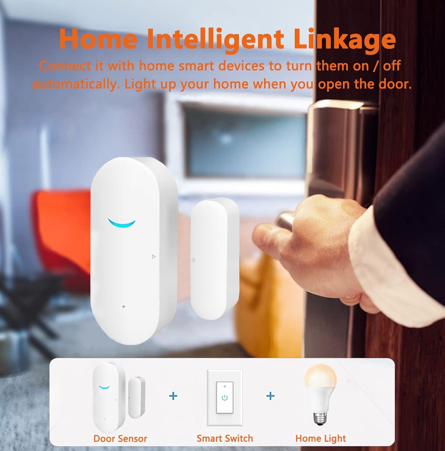 Smart Door Sensor Alarm Wireless, Wifi Door Window Detector with 8 Batteries, Smart Linkage Window Door Contact Sensor for Home Security Compatible with Alexa/Google Assistant, No Hub Required, 4 Pack