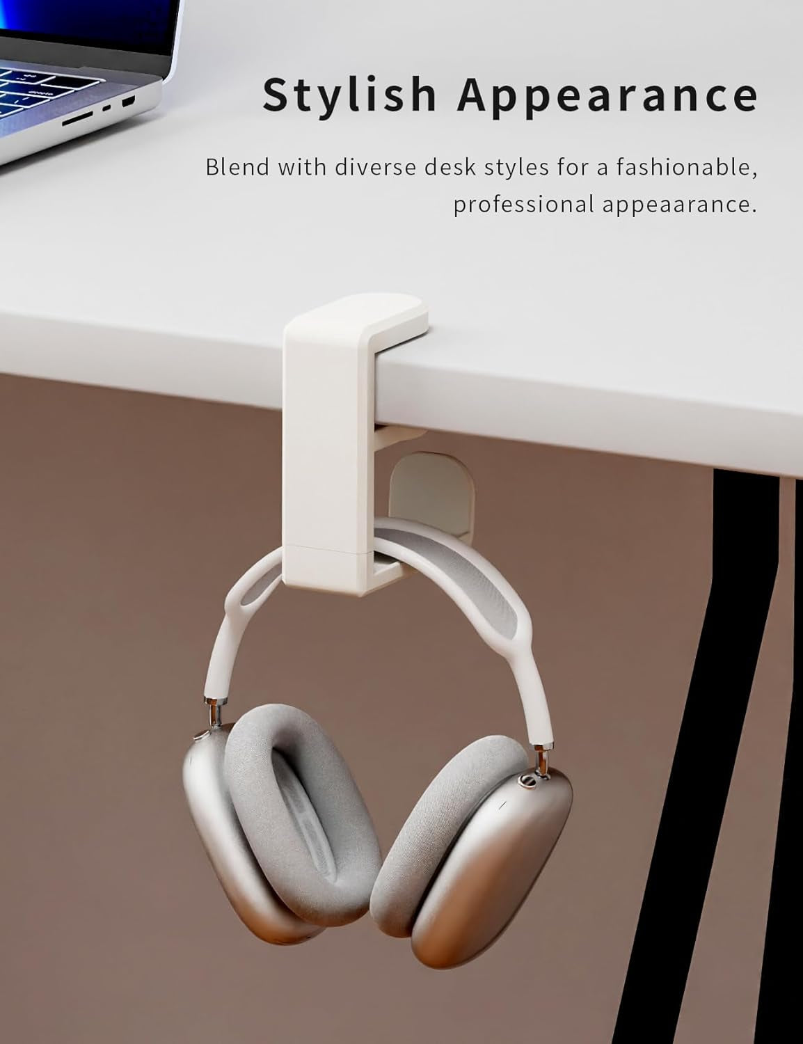 Headphone Hook under Desk Holder 360-Degree Adjustable Rotation, White | Fits 0.47-1.57 in Desks as Headset Stand Hanger, Easy Spring Clamp, Soft Rubber Pads, Built-In Loop for Cable Organizer
