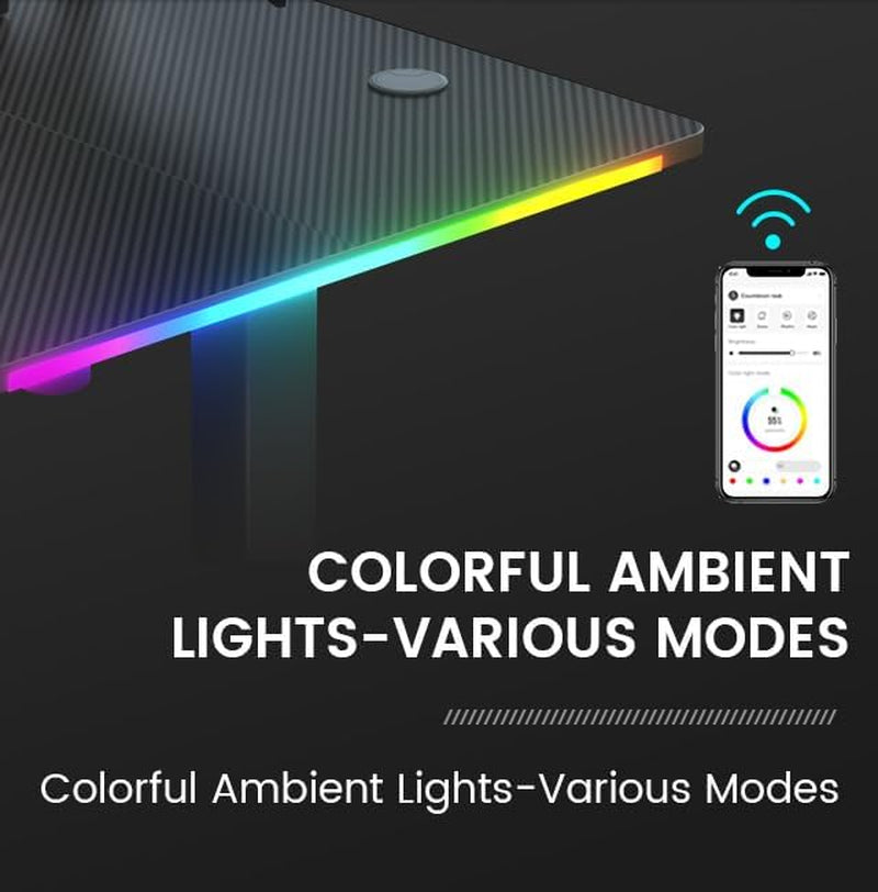 Electric Standing Desk, Gaming Desk with LED Lights, Height Adjustable - RGB Computer Desk with Mouse Pad for Home, Office