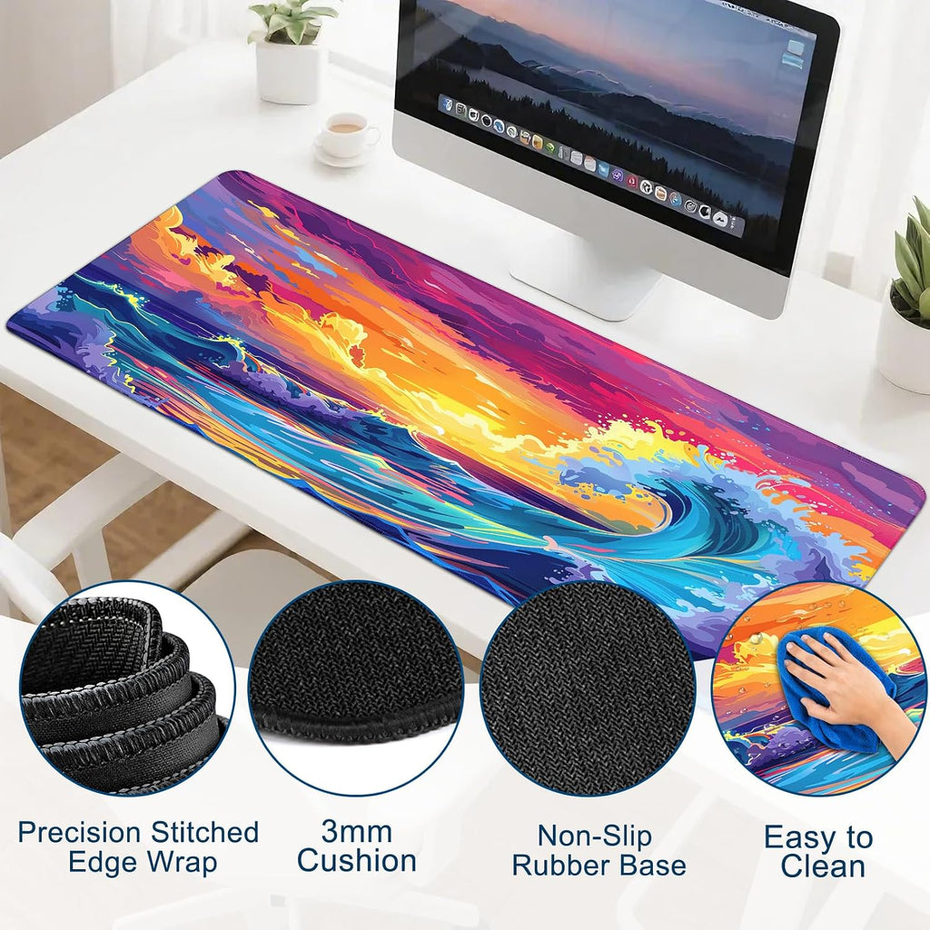 Gaming Desk Mat with Silky Smooth Surface & Exquisite Patterns,31.5X11.8 Inches Large-Sized Mouse Pad, Perfect for Extended Gaming,Work,And Home Office Decor (Japanese Waves 3)
