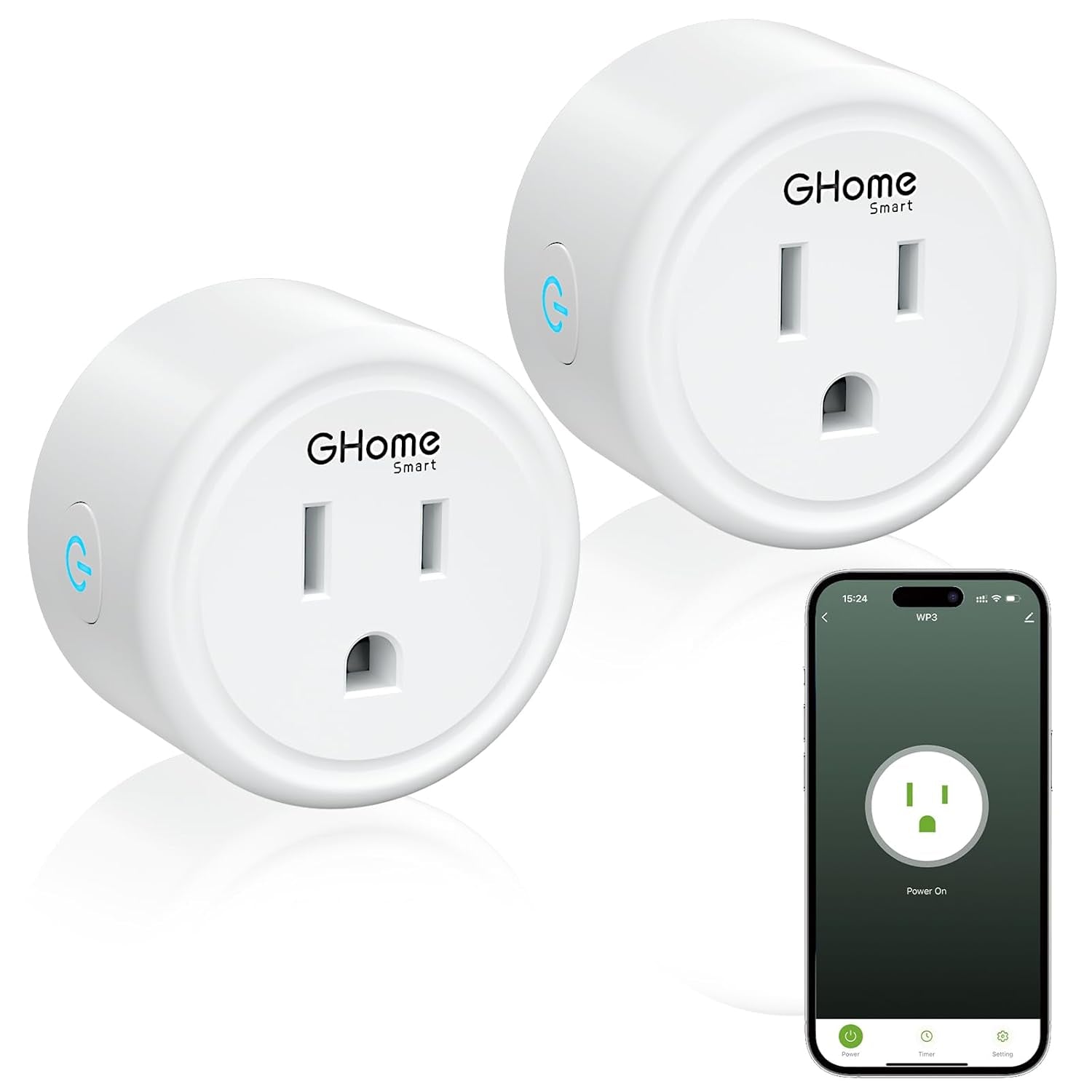 Mini Wi-Fi Plug, Smart Home Wi-Fi Outlet Compatible with Alexa, Google Home & IFTTT, No Hub Required, UL Certified, 2.4G Wifi Only, 2 Count (Pack of 1), White