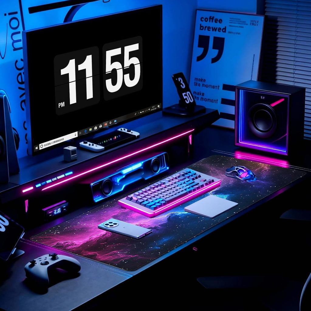Gaming Desk Mat with Silky Smooth Surface & Exquisite Patterns,31.5X11.8 Inches Large-Sized Mouse Pad, Perfect for Extended Gaming,Work,And Home Office Decor (Starry Sky 5)
