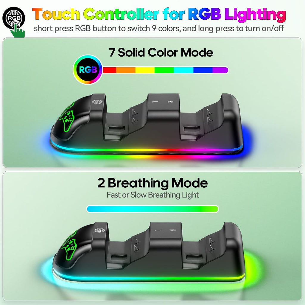 Controller Charger Station with 2X4800Mwh Rechargeable Battery Packs Compatible with Xbox One/Elite/Series X|S, Controller Charging Dock, XB Gaming Accessories with 9 RGB Modes and 4 Battery Covers