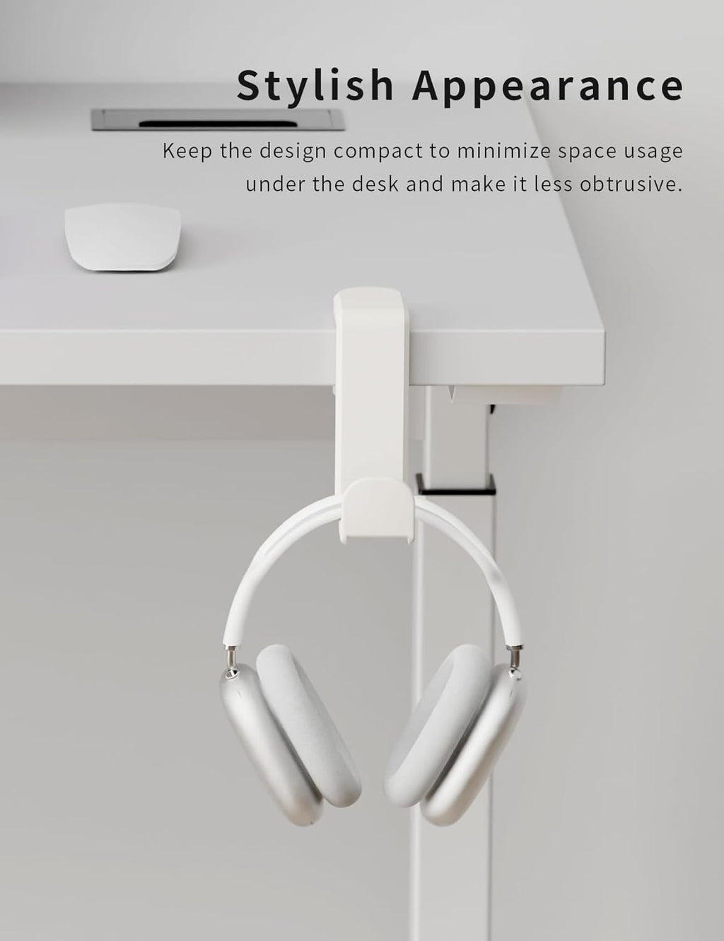 Headphone Hook under Desk Holder 360-Degree Adjustable Rotation, White | Fits 0.47-1.57 in Desks as Headset Stand Hanger, Easy Spring Clamp, Soft Rubber Pads, Built-In Loop for Cable Organizer