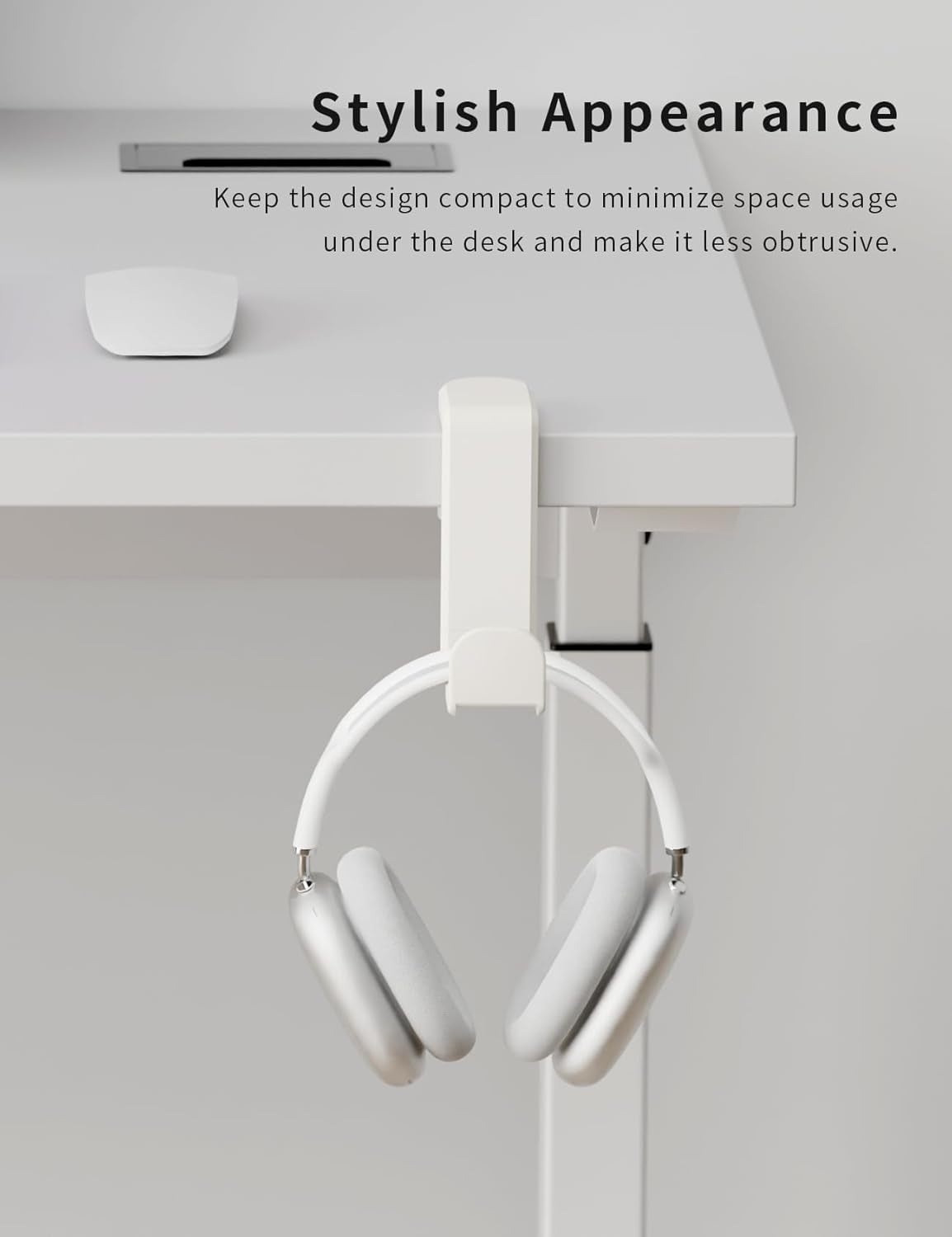 Headphone Hook under Desk Holder 360-Degree Adjustable Rotation, White | Fits 0.47-1.57 in Desks as Headset Stand Hanger, Easy Spring Clamp, Soft Rubber Pads, Built-In Loop for Cable Organizer