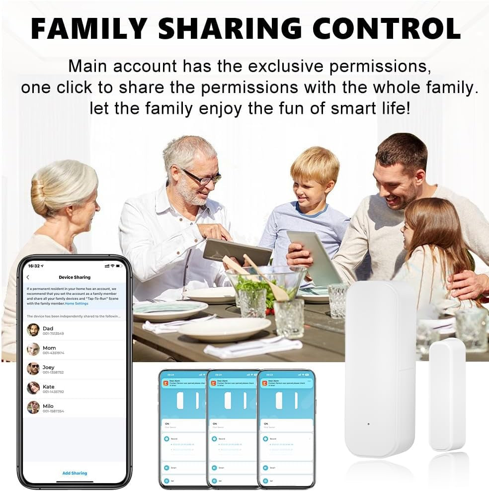 Wifi Door Sensor, Smart Door Window Sensor with Instant App Alerts, No Hub Required, Door Open/Close Contact Sensor Compatible with Alexa Google Home, Smart Life Home Security Automation