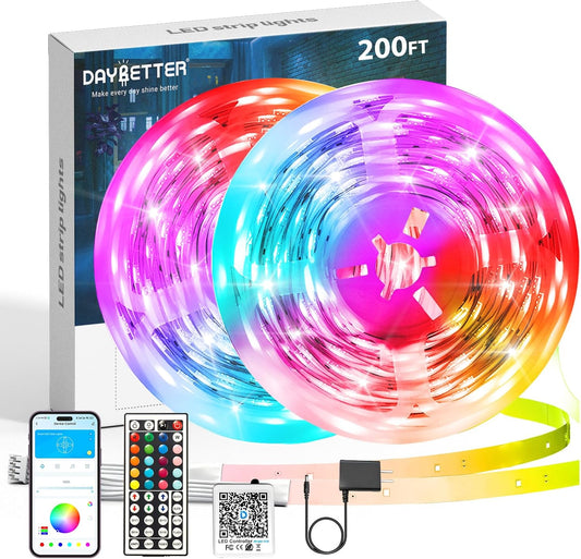Led Strip Lights 200 Ft (2 Rolls of 100Ft) Smart Led Light Strips with Remote and App Control, RGB Music Sync Color Changing Led Lights for Bedroom, Kitchen, Party, Home Decor