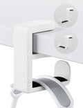 Headphone Hook under Desk Holder 360-Degree Adjustable Rotation, White | Fits 0.47-1.57 in Desks as Headset Stand Hanger, Easy Spring Clamp, Soft Rubber Pads, Built-In Loop for Cable Organizer