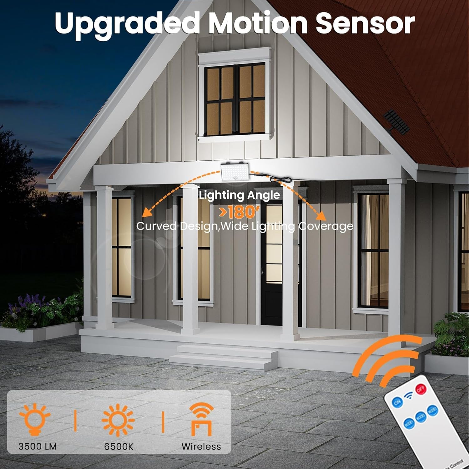 Solar Lights Outdoor, Motion Sensor Outdoor Lights 3 Modes | Waterproof Durable Shell, Dusk to Dawn Auto Motion Detect, Remote Control, Suitable for Courtyard Terrace Garage.