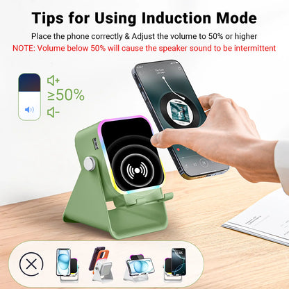 PUTARE Wireless Induction Audio Speaker Stand, 5In1 Cellphone Holder, 3500Mah Rechargeable Emergency Power Bank,360° Adjustable Mobile Tablet Stand with Colorful Ambient Light Gifts for Men Women Summerwins