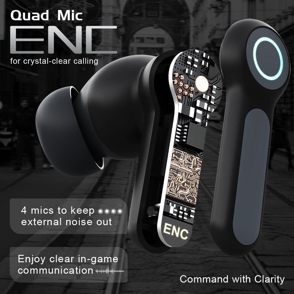 G07 Wireless Earbuds with RGB LED Light Gaming Earbuds with 40Ms Low Latency Dual Game and Music Mode Earphones Wireless Headphones with 50 Hours Worktime IPX5 Waterproof (Black)