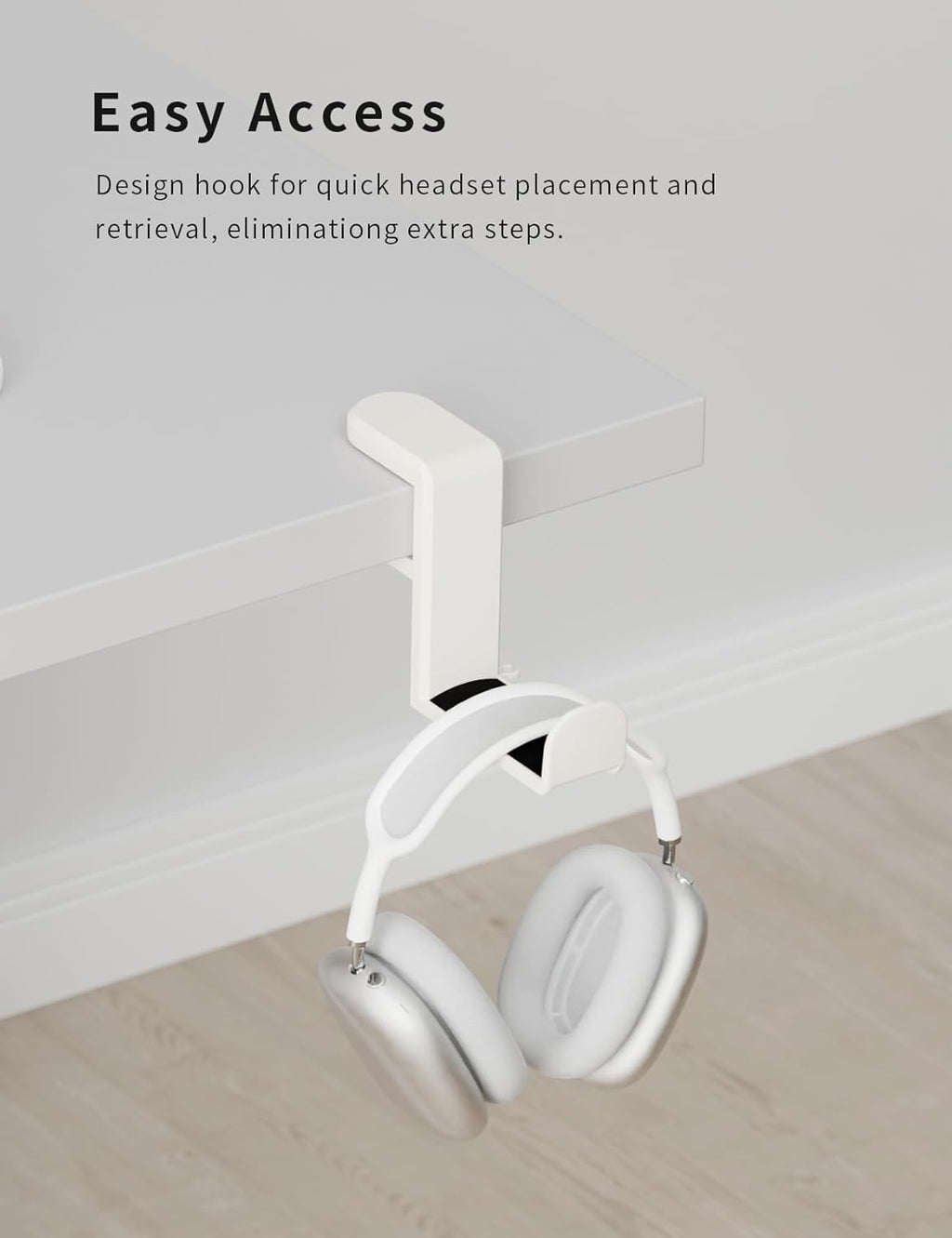 Headphone Hook under Desk Holder 360-Degree Adjustable Rotation, White | Fits 0.47-1.57 in Desks as Headset Stand Hanger, Easy Spring Clamp, Soft Rubber Pads, Built-In Loop for Cable Organizer
