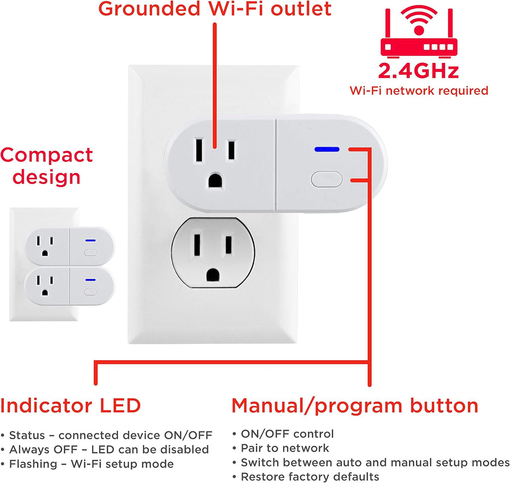 Smart Plug Wifi Outlet, Smart Home, Smart Switch, Smart Outlet, Works with Alexa, Echo & Google Home, No Hub Required, App Controlled, ETL Certified, Electrical Outlet Switch, 2 Pack, 51402