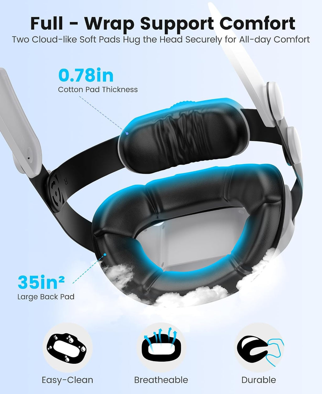 for Meta Quest 3S/3/2 Head Strap with 7500Mah Hot-Swap Bateries for 3-4H Playtime,Double Knobs Adjustable VR Headset Strap with Large Support Pad Enhanced Support&Comfort for Games