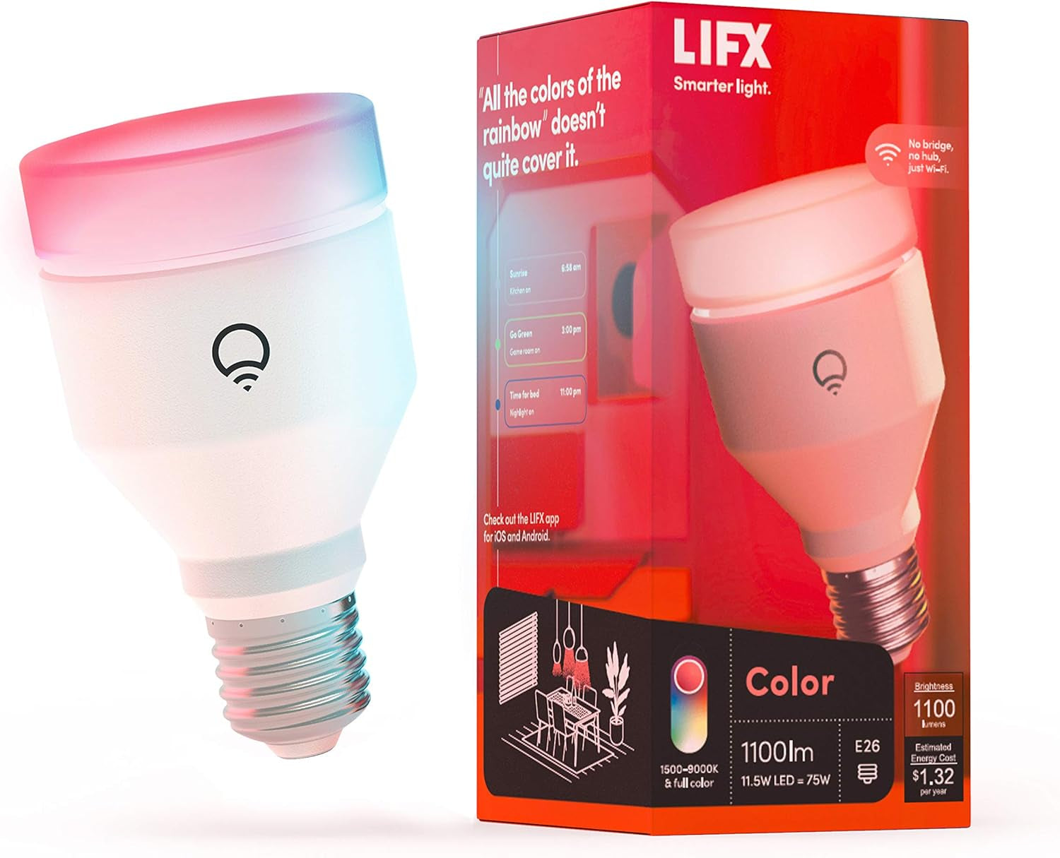 Color A19 800 Lumens, Billions of Colors and Whites, Wi-Fi Smart LED Light Bulb & Color, A19 1100 Lumens, Wi-Fi Smart LED Light Bulb, Billions of Colors and Whites