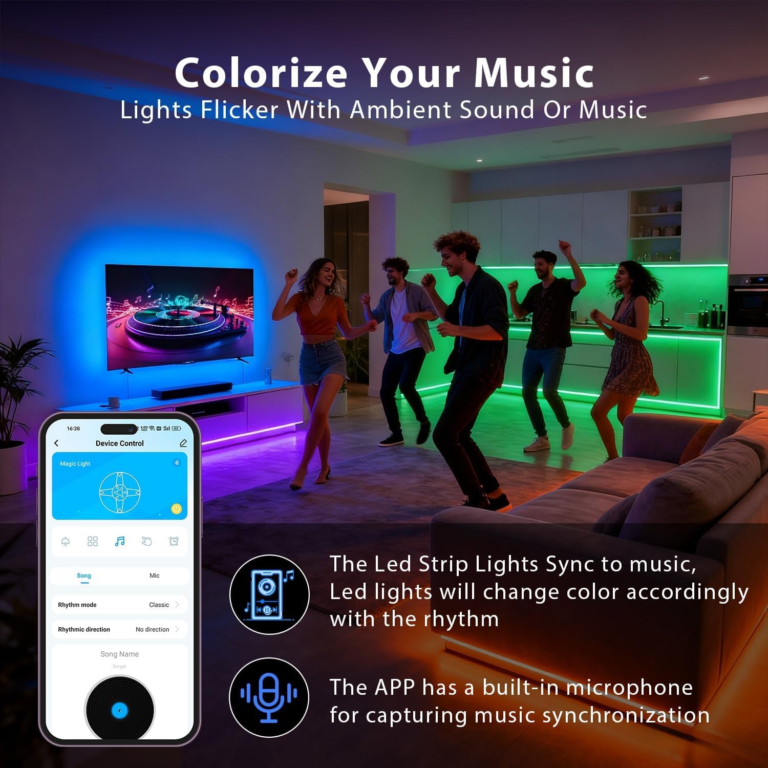 Led Strip Lights 200 Ft (2 Rolls of 100Ft) Smart Led Light Strips with Remote and App Control, RGB Music Sync Color Changing Led Lights for Bedroom, Kitchen, Party, Home Decor