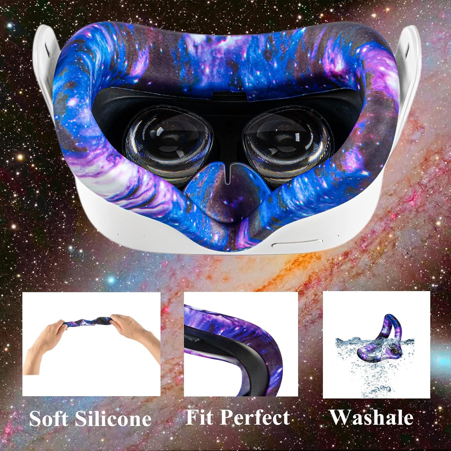 Compatible with Oculus Quest 2 Accessories,Silicone Face Cover, VR Shell Cover,Compatible with Quest 2 Touch Controller Grip Cover,Protective Lens Cover,Disposable Eye Cover. (Starry Purple)