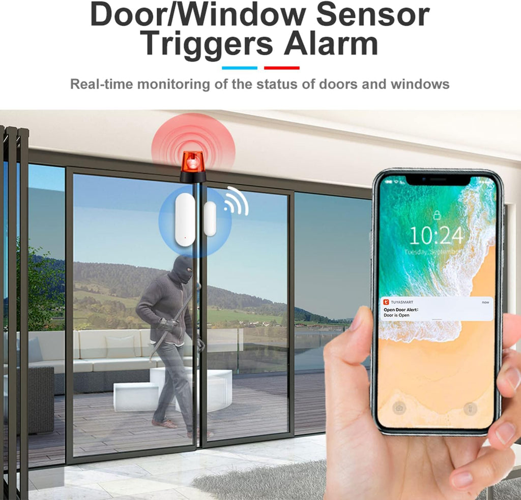 Wifi Door and Window Sensor: Wireless Contact Sensor with Free App Notification Alerts, Smart Door Sensor for Alarm System & Smart Home Automation, Compatible with Alexa Google Home(1Pack)