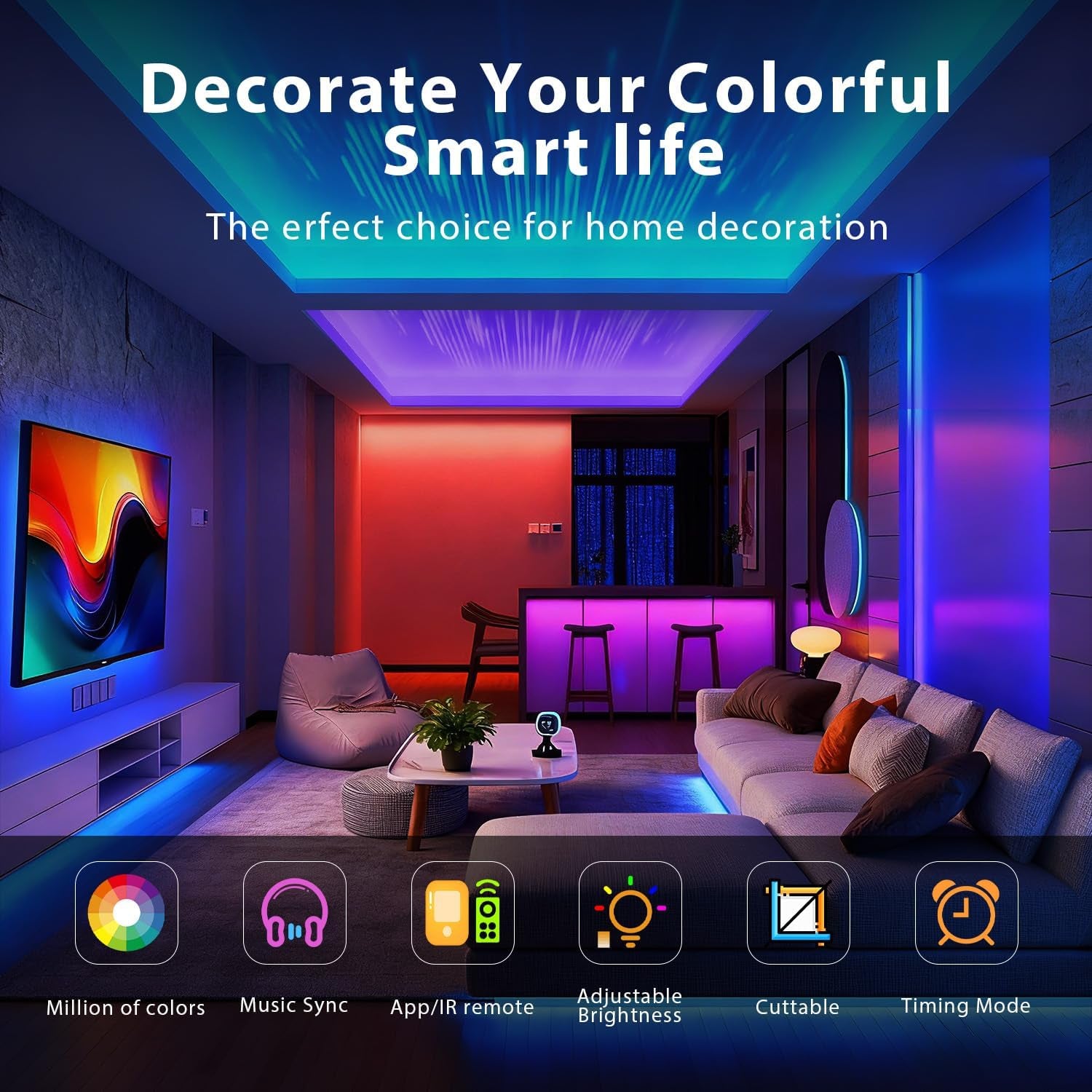 Led Strip Lights 200 Ft (2 Rolls of 100Ft) Smart Led Light Strips with Remote and App Control, RGB Music Sync Color Changing Led Lights for Bedroom, Kitchen, Party, Home Decor