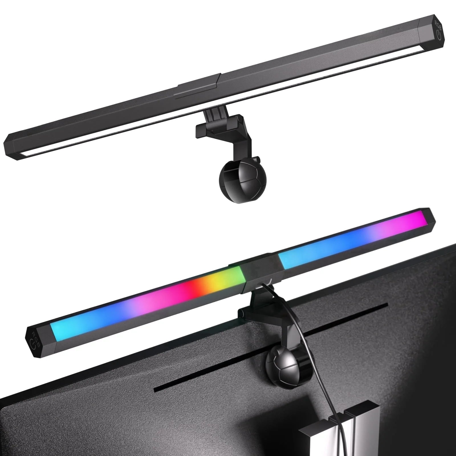 RGB Monitor Light Backlight, Ra95 Dual Light Bar Gaming Office Desk Lamp, 15 Modes Dimmable, 3 Color Temperature Adjustable, Eye Caring Screen Light Bar for Home Game