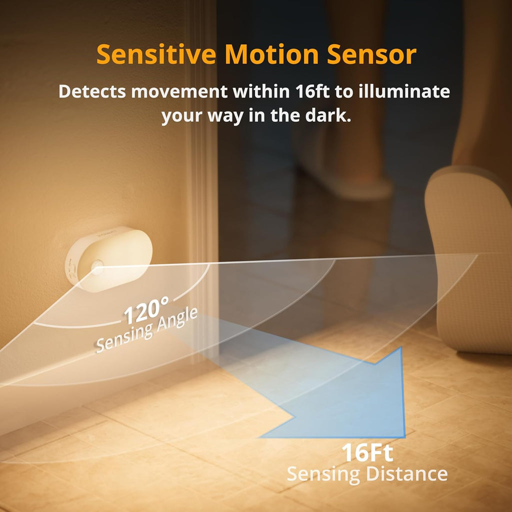 Rechargeable Battery Night Light with Motion Sensor, Portable Mini Warm White LED Stick-On Closet Light, Adjustable Brightness for Bathroom, Bedroom, Kitchen, Cabinet, Stairs, Hallway, 2-Pack