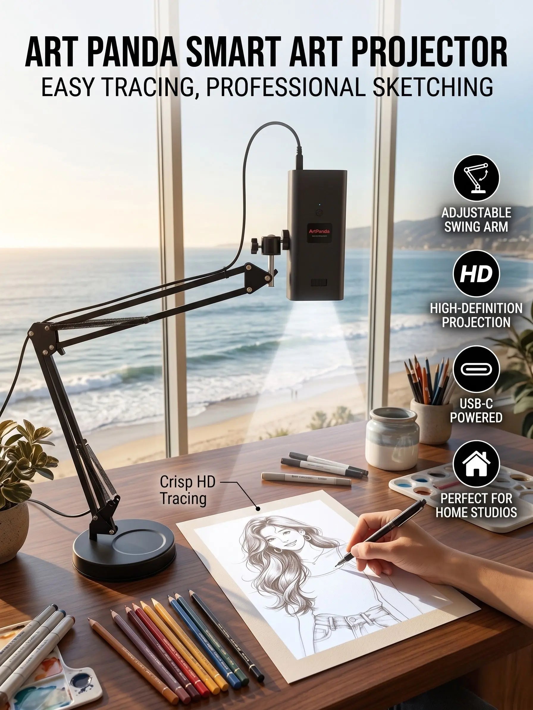 Art Tracing Projector with 360° Flexible Arm - Beginner-Friendly Digital Drawing Tool for Sketching, Painting, Wall Murals and Cookie Decorating