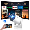 Mini Projector 8K&4K Support with Wifi 6 and BT 5.4, 5W Soundbase Speaker, Auto Vertical Keystone 180° Rotatable Portable Projector for Home Bedroom Outdoor Movies Hy300Pro+ White