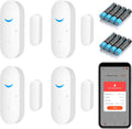 Smart Door Sensor Alarm Wireless, Wifi Door Window Detector with 8 Batteries, Smart Linkage Window Door Contact Sensor for Home Security Compatible with Alexa/Google Assistant, No Hub Required, 4 Pack