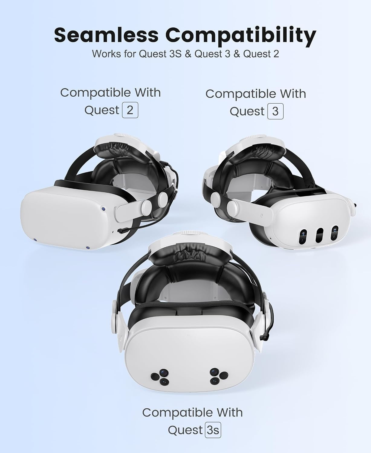 for Meta Quest 3S/3/2 Head Strap with 7500Mah Hot-Swap Bateries for 3-4H Playtime,Double Knobs Adjustable VR Headset Strap with Large Support Pad Enhanced Support&Comfort for Games