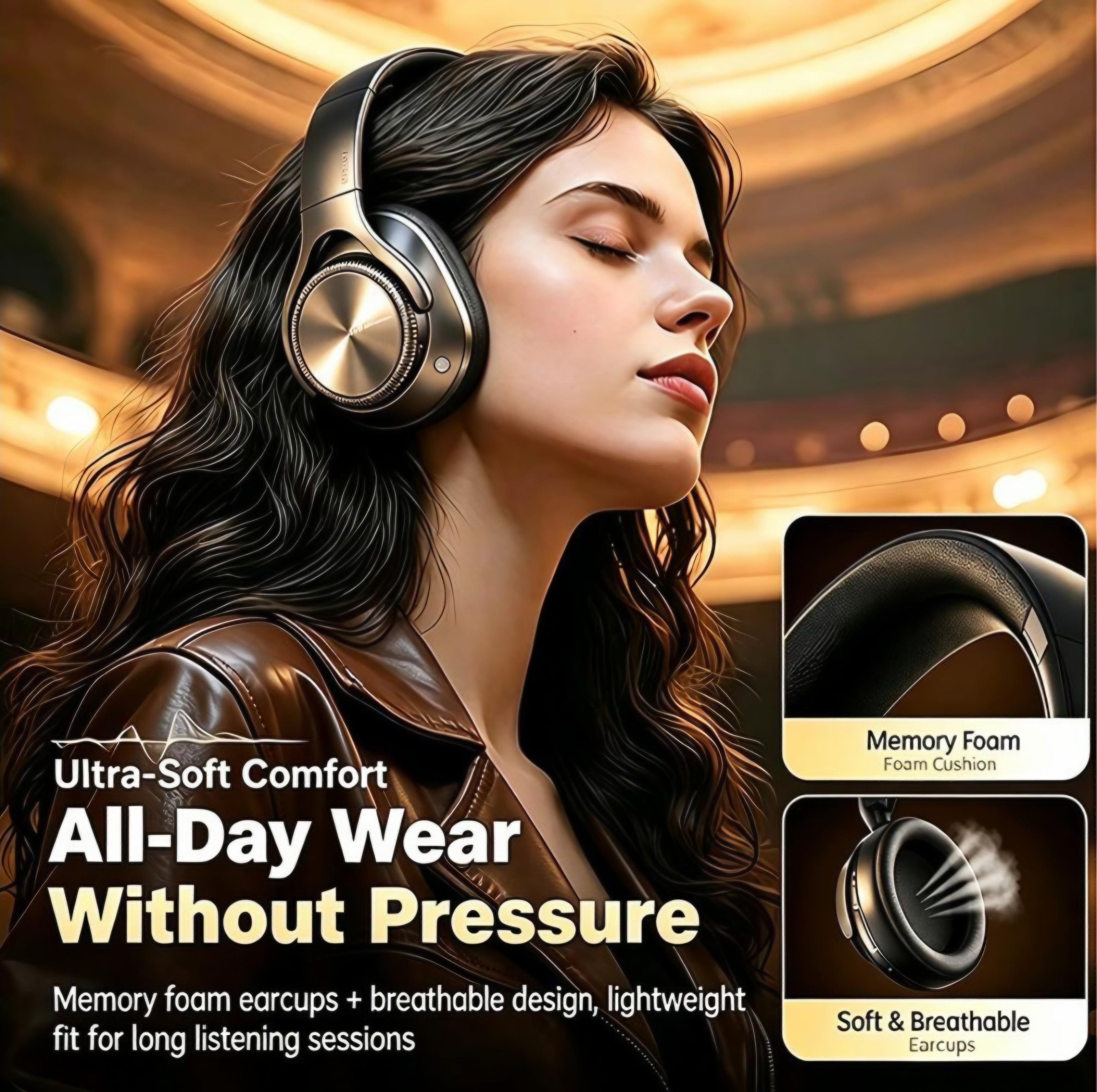 ANC Wireless over Ear Headphones Bluetooth 5.4 35Db Dual Feed Noise Cancelling Hi-Res Stereo Deep Bass Foldable Portable Headset 60H Long Playtime Wired Wireless Dual Mode Soft Memory Foam Earpads Built-In Mic Low Latency Headphones for Travel Work Study