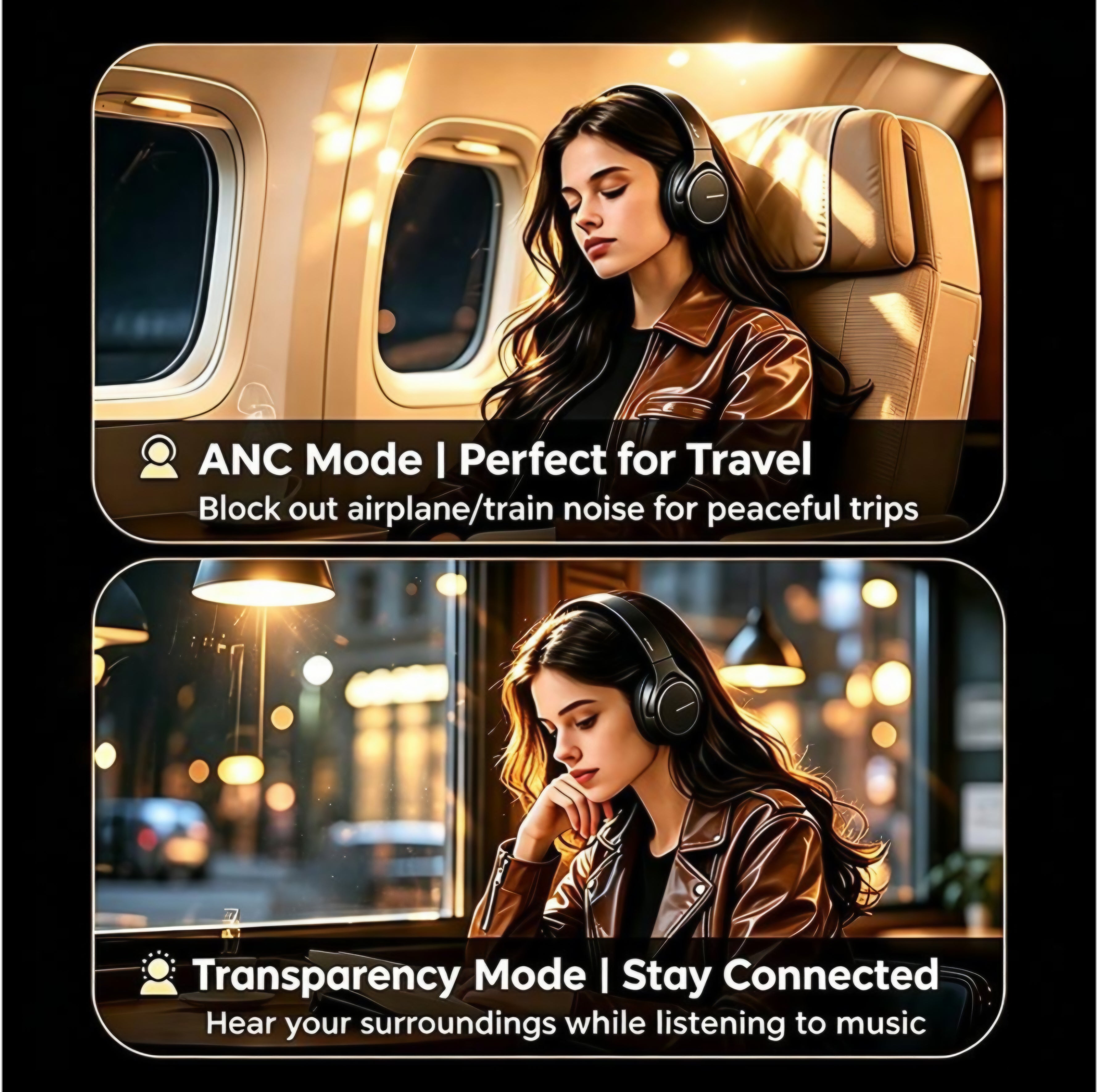 ANC Wireless over Ear Headphones Bluetooth 5.4 35Db Dual Feed Noise Cancelling Hi-Res Stereo Deep Bass Foldable Portable Headset 60H Long Playtime Wired Wireless Dual Mode Soft Memory Foam Earpads Built-In Mic Low Latency Headphones for Travel Work Study