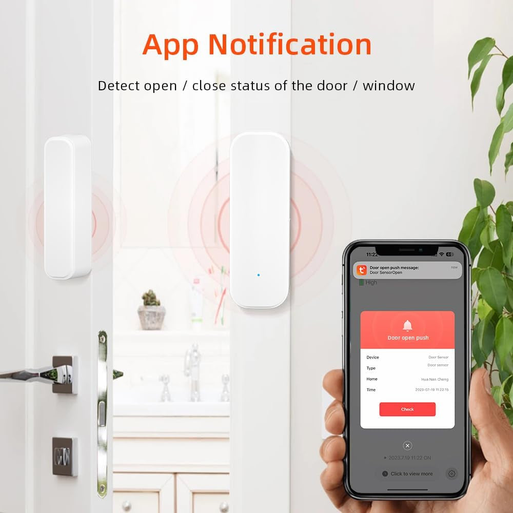 Wifi Door Sensor, Smart Door Window Sensor with Instant App Alerts, No Hub Required, Door Open/Close Contact Sensor Compatible with Alexa Google Home, Smart Life Home Security Automation