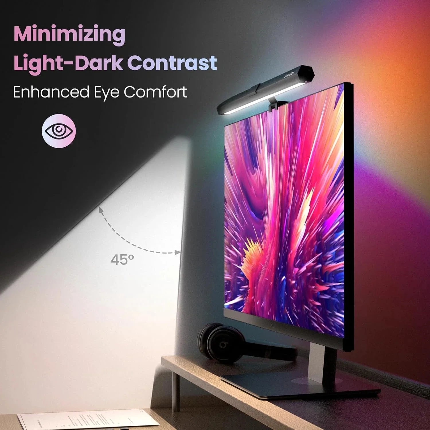 RGB Monitor Light Backlight, Ra95 Dual Light Bar Gaming Office Desk Lamp, 15 Modes Dimmable, 3 Color Temperature Adjustable, Eye Caring Screen Light Bar for Home Game