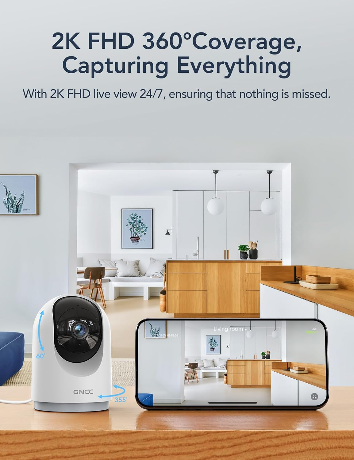 Indoor Security Camera, 2K Cameras for Home Security with Motion Detection, Baby