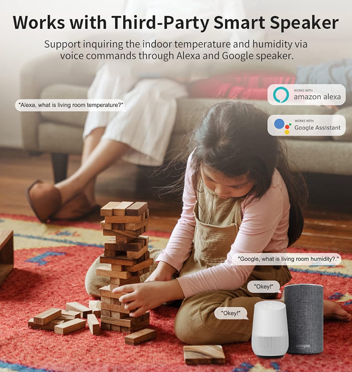 Wifi Temperature Humidity Sensor: Indoor Thermometer Hygrometer with App Alert, Free Data Storage Export, Smart Temperature Humidity Monitor for Home Pet Greenhouse, Compatible with Alexa (1-Pack)