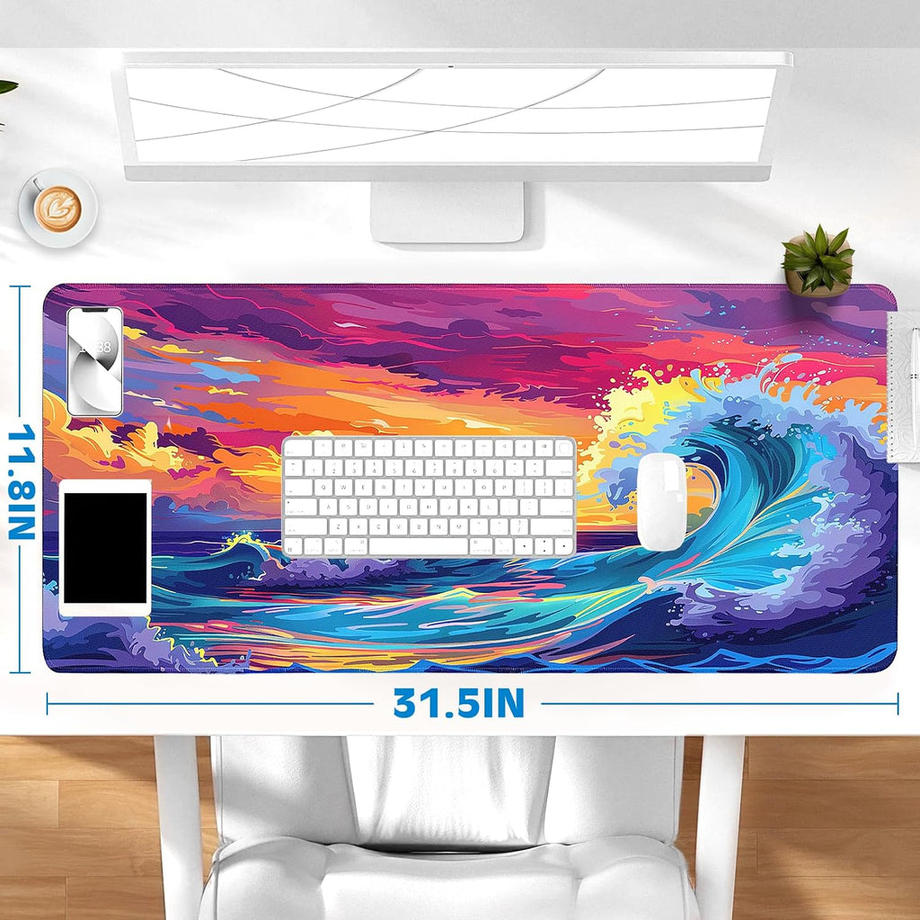 Gaming Desk Mat with Silky Smooth Surface & Exquisite Patterns,31.5X11.8 Inches Large-Sized Mouse Pad, Perfect for Extended Gaming,Work,And Home Office Decor (Japanese Waves 3)